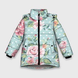 Куртка зимняя для девочки Романтические розы, цвет: 3D-светло-серый