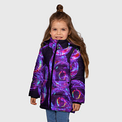 Куртка зимняя для девочки Неоновые сюрреалистичные пузыри - Фиолетовый, цвет: 3D-светло-серый — фото 2