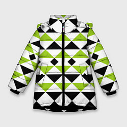 Куртка зимняя для девочки Geometric shapes triangles треугольники, цвет: 3D-черный