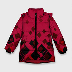 Зимняя куртка для девочки Геометрический узор в красно-черных тонах