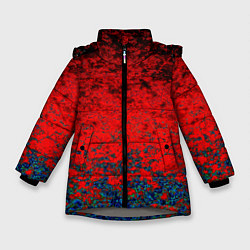Куртка зимняя для девочки Абстрактный узор мраморный красно-синий, цвет: 3D-светло-серый
