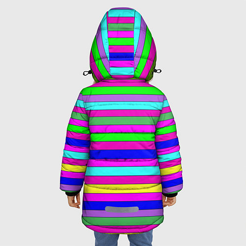 Зимняя куртка для девочки Multicolored neon bright stripes / 3D-Светло-серый – фото 4