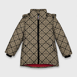 Куртка зимняя для девочки Паттерн золотые квадраты, цвет: 3D-красный