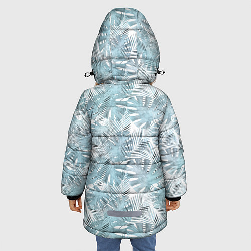 Зимняя куртка для девочки Голубые листья пальмы на белом / 3D-Светло-серый – фото 4