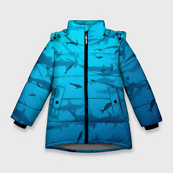 Куртка зимняя для девочки Акулы - океан, цвет: 3D-светло-серый
