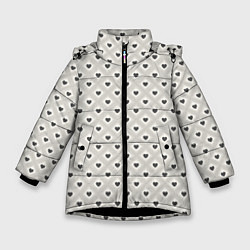 Куртка зимняя для девочки Черно-белые сердечки, цвет: 3D-черный