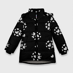 Куртка зимняя для девочки Серые сердца на черном фоне, цвет: 3D-светло-серый