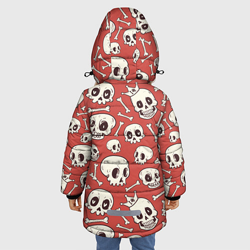 Зимняя куртка для девочки Черепа на красном фоне / 3D-Черный – фото 4