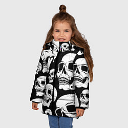 Куртка зимняя для девочки Черепа - чёрный фон, цвет: 3D-светло-серый — фото 2