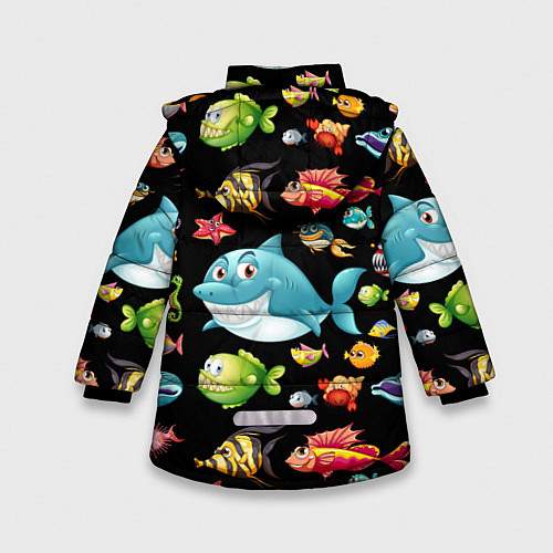 Зимняя куртка для девочки Прикольная акула и другие жители океана / 3D-Светло-серый – фото 2