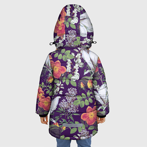Зимняя куртка для девочки Оранжевые Цветы Сада / 3D-Черный – фото 4