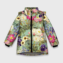 Куртка зимняя для девочки Красочные Цветы Лета, цвет: 3D-светло-серый