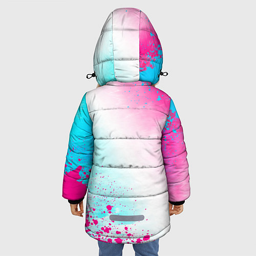 Зимняя куртка для девочки Audi neon gradient style: символ и надпись вертика / 3D-Черный – фото 4