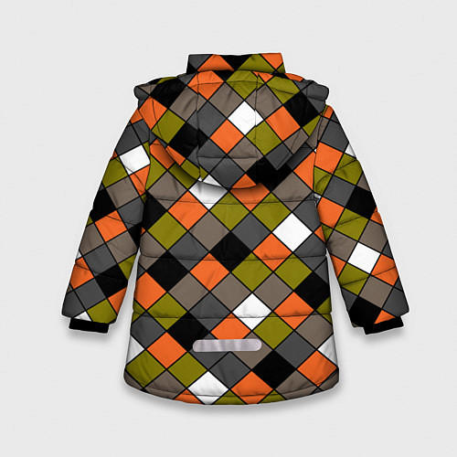 Зимняя куртка для девочки Геометрический узор в коричнево-оливковых тонах / 3D-Светло-серый – фото 2