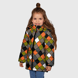 Куртка зимняя для девочки Геометрический узор в коричнево-оливковых тонах, цвет: 3D-светло-серый — фото 2