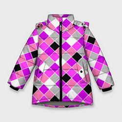 Куртка зимняя для девочки Розовый черный узор в клетку, цвет: 3D-светло-серый