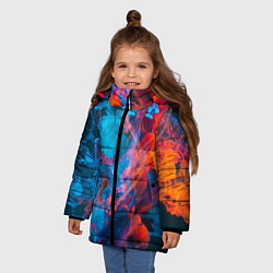 Куртка зимняя для девочки Абстрактное переплетение оранжевой и синей красок, цвет: 3D-светло-серый — фото 2