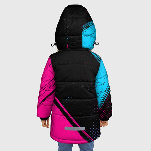 Зимняя куртка для девочки Real Madrid - neon gradient: символ и надпись верт / 3D-Черный – фото 4