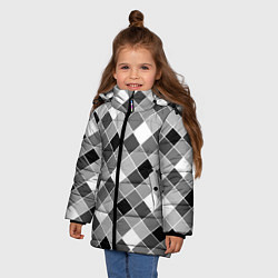 Куртка зимняя для девочки Черно-белый клетчатый узор, цвет: 3D-светло-серый — фото 2