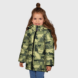 Куртка зимняя для девочки Кошачий камуфляж в зеленой гамме, цвет: 3D-черный — фото 2