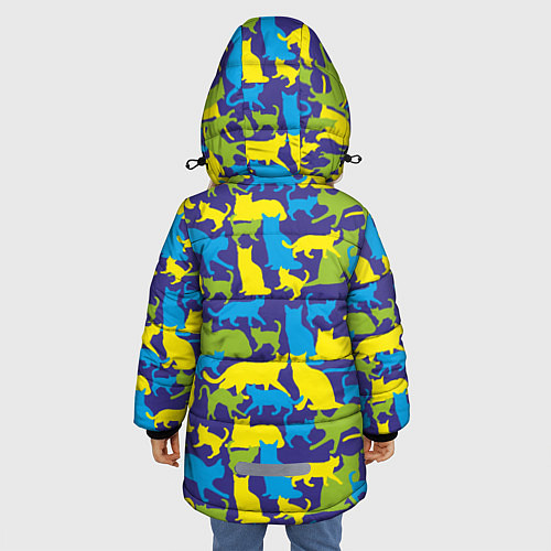 Зимняя куртка для девочки Синий кошачий камуфляж / 3D-Черный – фото 4