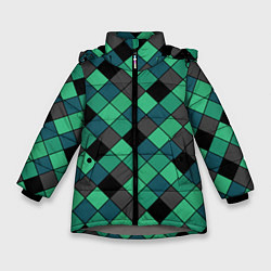 Зимняя куртка для девочки Зеленый клетчатый узор Изумрудный