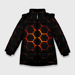 Куртка зимняя для девочки Раскалённые соты - текстура, цвет: 3D-черный