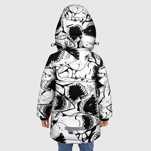 Зимняя куртка для девочки Пасти акул - паттерн / 3D-Черный – фото 4