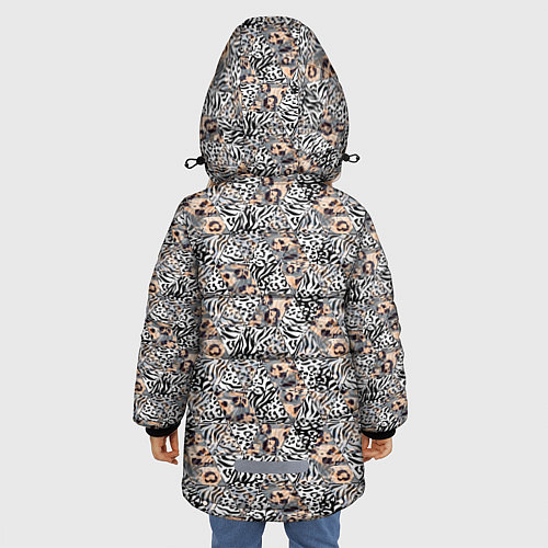 Зимняя куртка для девочки Тигрово-леопардовый геометрический / 3D-Черный – фото 4