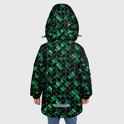 Зимняя куртка для девочки Геометрический узор, зеленые фигуры на черном / 3D-Черный – фото 4