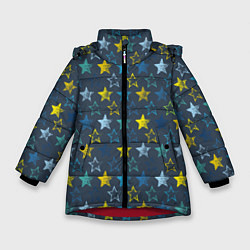 Зимняя куртка для девочки Парад звезд на синем фоне