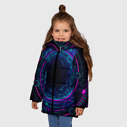 Куртка зимняя для девочки Неоновый тоннель - портал, цвет: 3D-светло-серый — фото 2