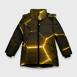 Куртка зимняя для девочки Золотые неоновые геометрические плиты, цвет: 3D-черный
