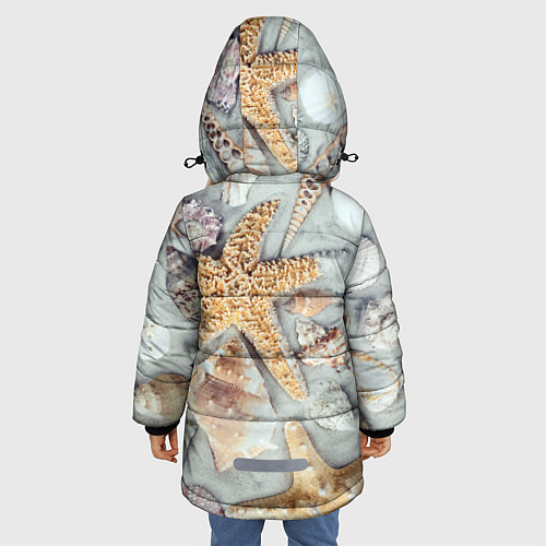 Зимняя куртка для девочки Морские звёзды и ракушки на океанском песке / 3D-Черный – фото 4