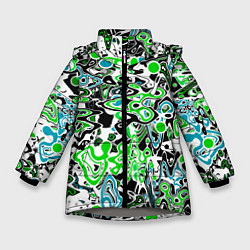 Куртка зимняя для девочки Зелено-голубой абстрактный узор, цвет: 3D-светло-серый