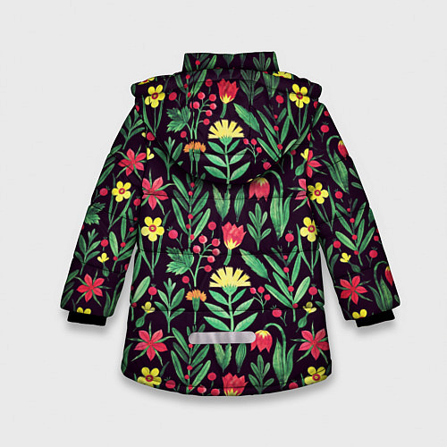 Зимняя куртка для девочки Цветочный акварельный паттерн / 3D-Светло-серый – фото 2