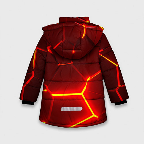 Зимняя куртка для девочки Красные неоновые геометрические плиты / 3D-Светло-серый – фото 2