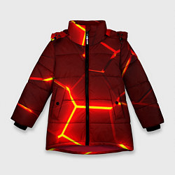 Зимняя куртка для девочки Красные неоновые геометрические плиты