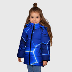 Куртка зимняя для девочки Синие неоновые геометрические плиты, цвет: 3D-светло-серый — фото 2