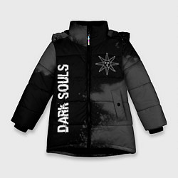 Куртка зимняя для девочки Dark Souls glitch на темном фоне: символ и надпись, цвет: 3D-черный