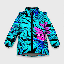 Куртка зимняя для девочки Palm branches, цвет: 3D-светло-серый