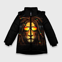 Куртка зимняя для девочки Лев в наушниках с дредами, цвет: 3D-черный