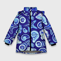 Куртка зимняя для девочки Паттерн из океанских раковин и морских звёзд, цвет: 3D-светло-серый