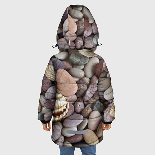 Зимняя куртка для девочки Морские камни и ракушки / 3D-Черный – фото 4