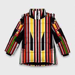 Куртка зимняя для девочки Геометрические цветные фигуры полосы geometry, цвет: 3D-черный