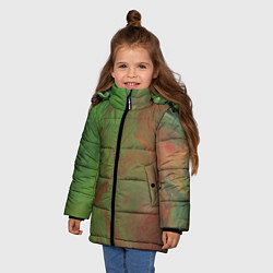 Куртка зимняя для девочки Зелёные и красные волны красок, цвет: 3D-светло-серый — фото 2
