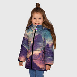 Куртка зимняя для девочки В горах Вечерний пейзаж, цвет: 3D-черный — фото 2