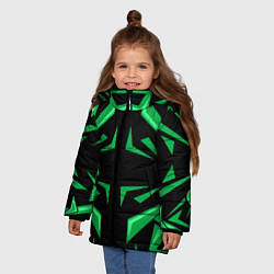 Куртка зимняя для девочки Фигуры зеленого цвета на черном фоне geometry, цвет: 3D-светло-серый — фото 2