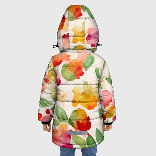 Зимняя куртка для девочки Романтичные акварельные цветы / 3D-Черный – фото 4