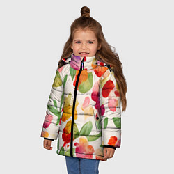 Куртка зимняя для девочки Романтичные акварельные цветы, цвет: 3D-черный — фото 2